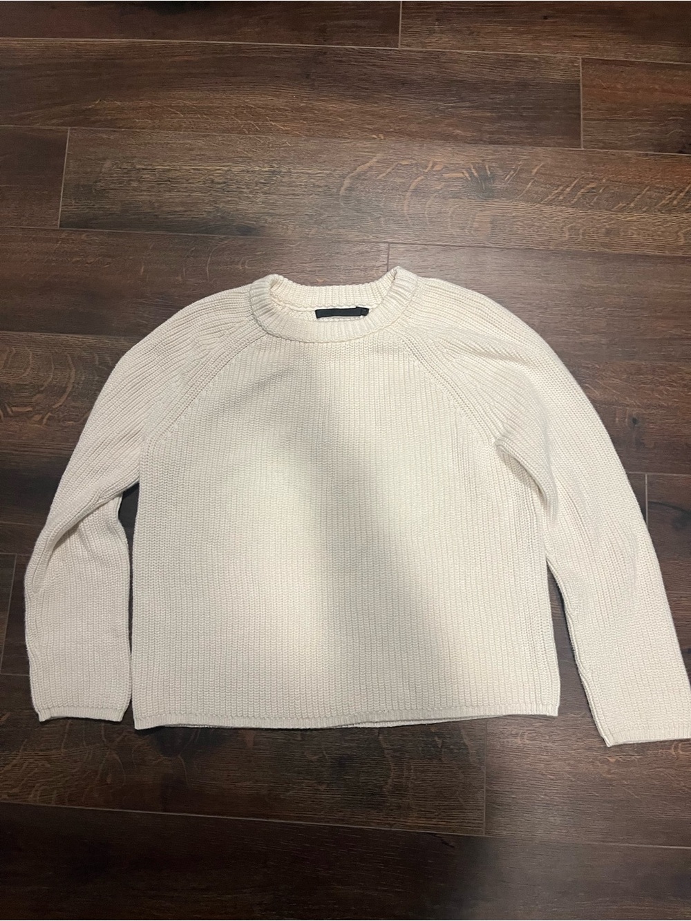 Jenni Kayne Cream Ribbed Fisherman Crewneck Sweater 100% Cotton Size M